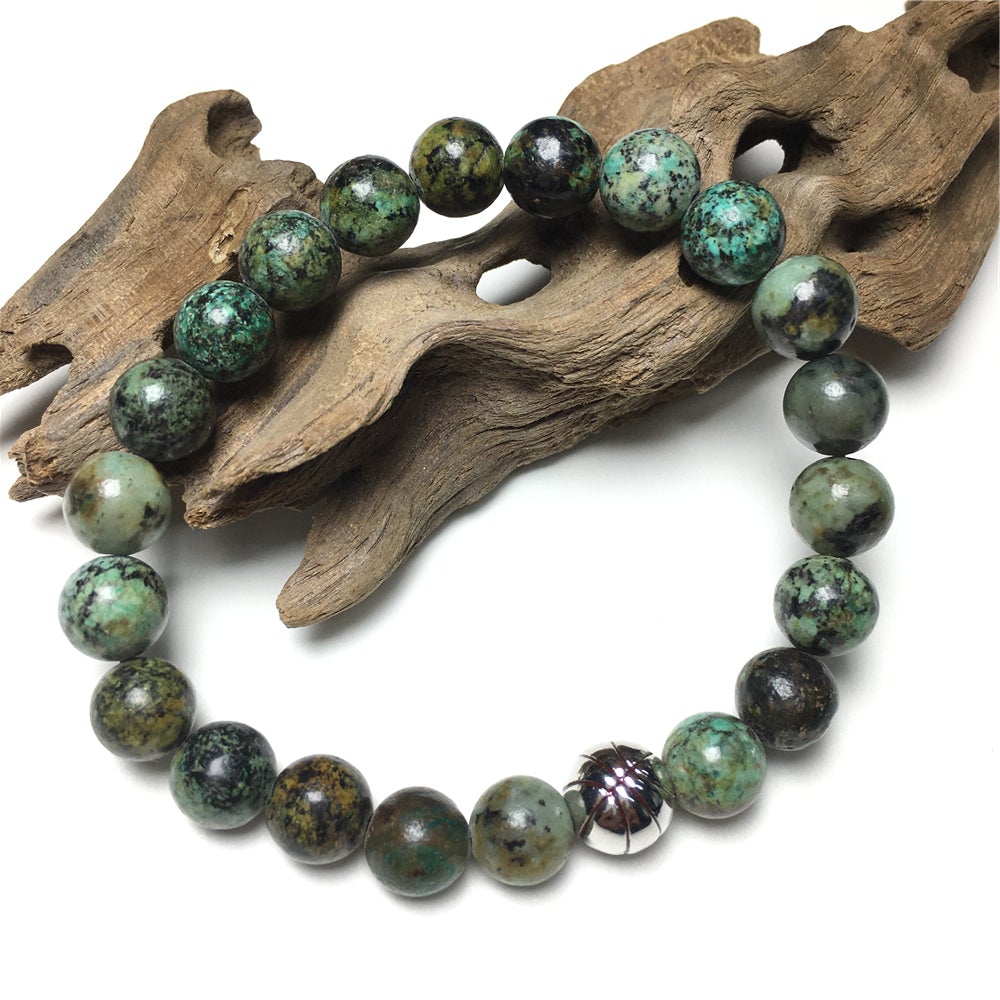 African Turqoiuse Gemstones Handmade Basketball Charms Beads Bracelet