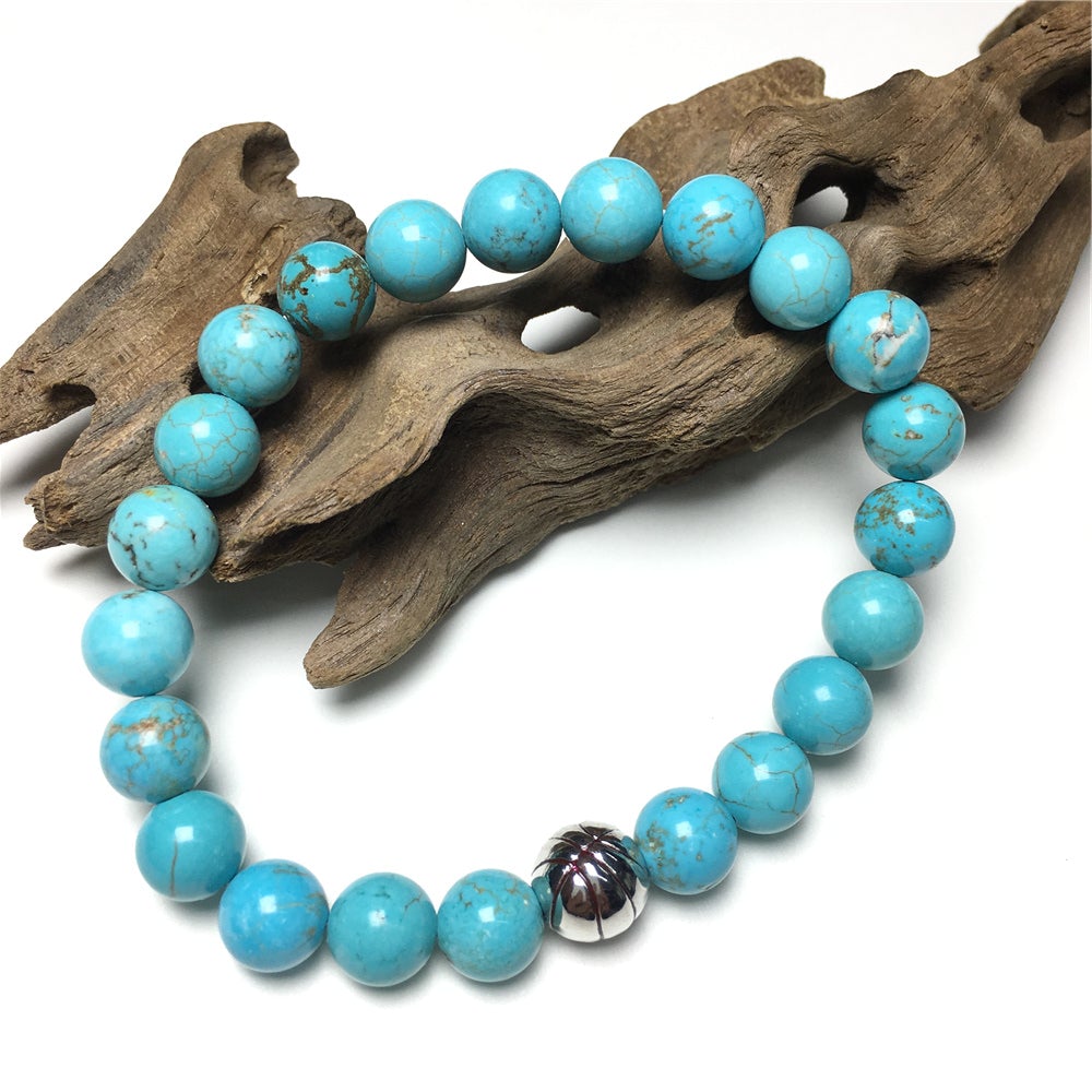 Blue Turqouise Gemstones Handmade Basketball Charms Beads Bracelet