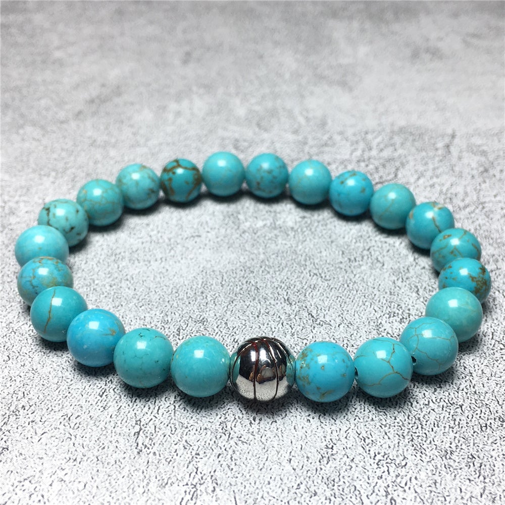 Blue Turqouise Gemstones Handmade Basketball Charms Beads Bracelet
