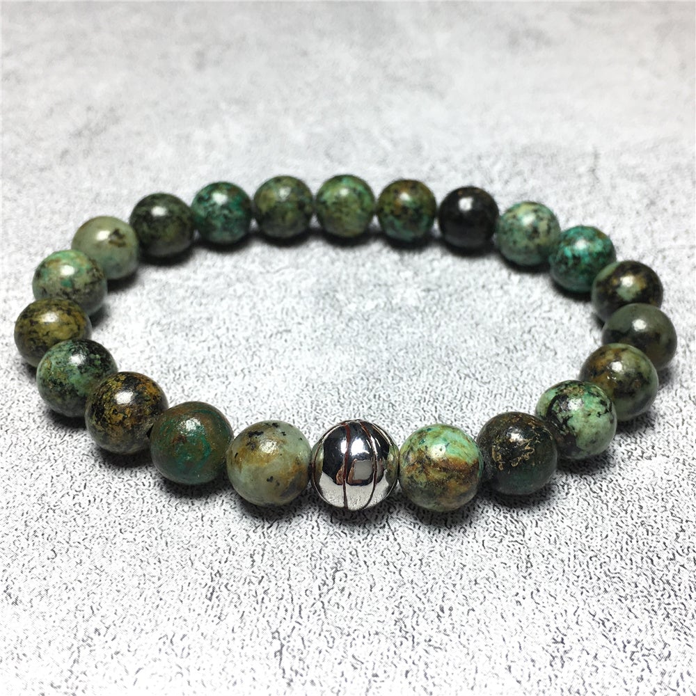 African Turqoiuse Gemstones Handmade Basketball Charms Beads Bracelet