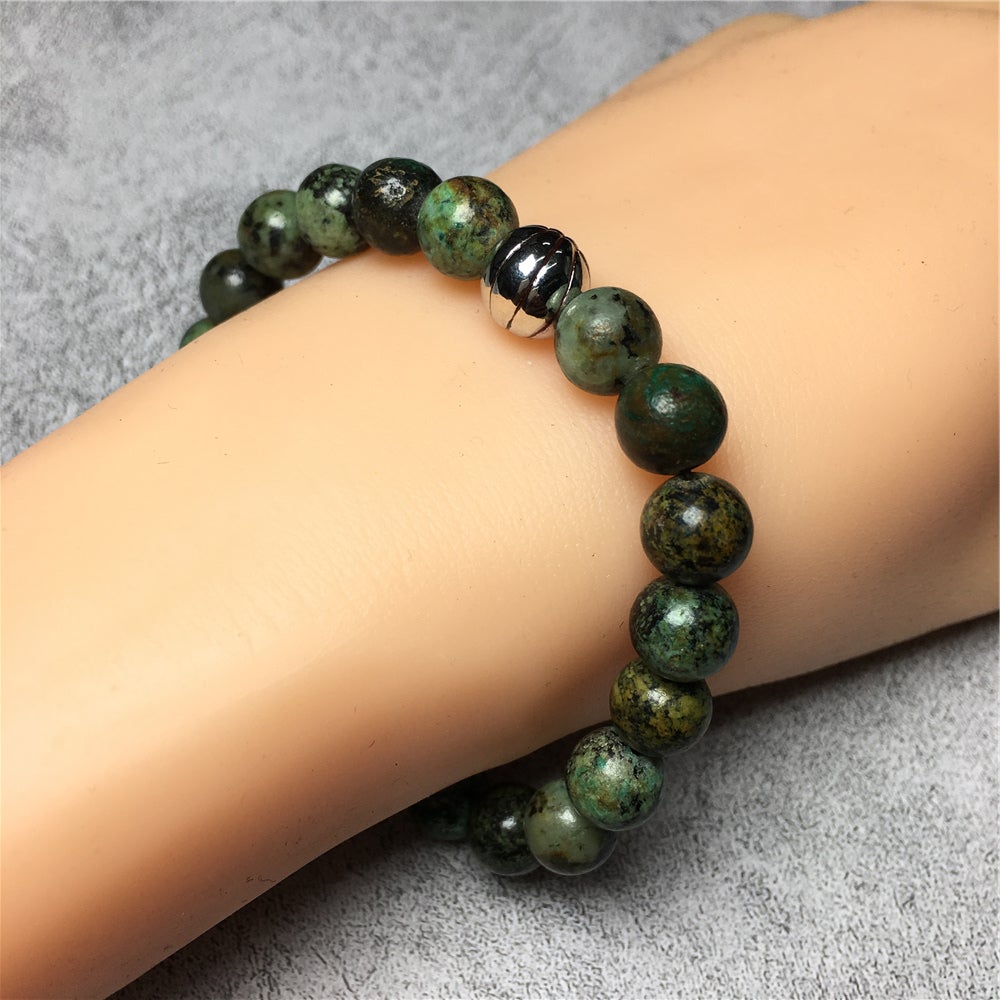 African Turqoiuse Gemstones Handmade Basketball Charms Beads Bracelet