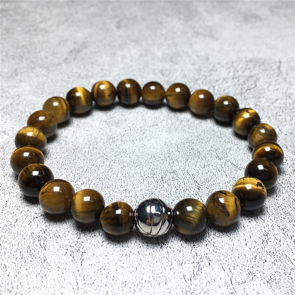 Handmade Natural Tigereye Genuine Gemstones Basketball Charms Beads Bracelet