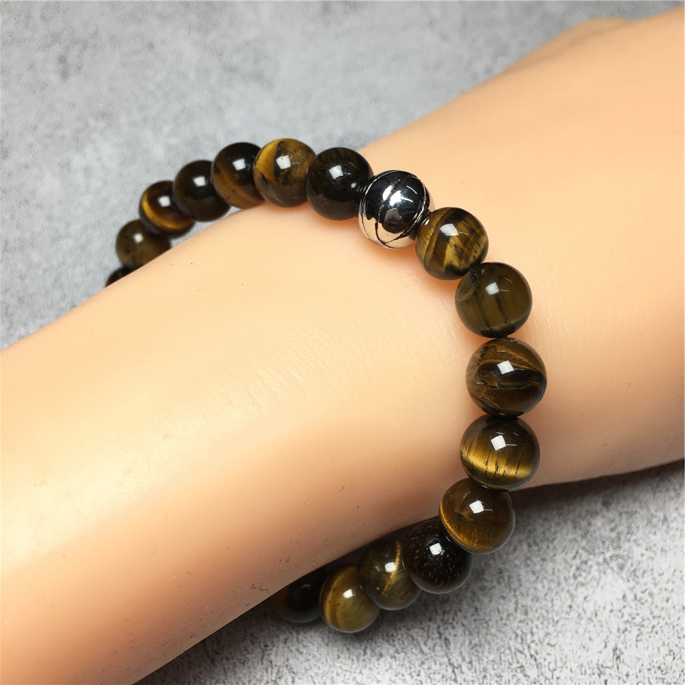 Handmade Natural Tigereye Genuine Gemstones Basketball Charms Beads Bracelet