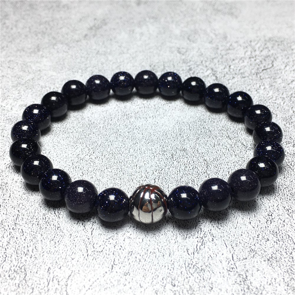 Blue Sandstone Basketball Charms Beads Bracelet