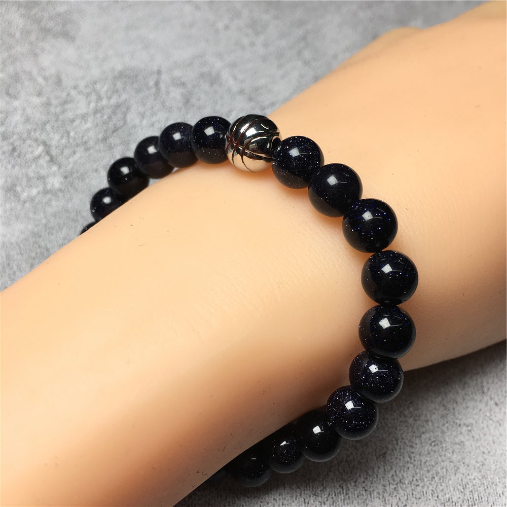 Blue Sandstone Basketball Charms Beads Bracelet