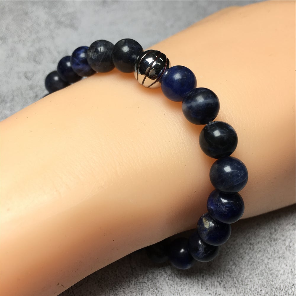 Handmade Natural Sodalite Genuine Gemstones Basketball Charms Beads Bracelet