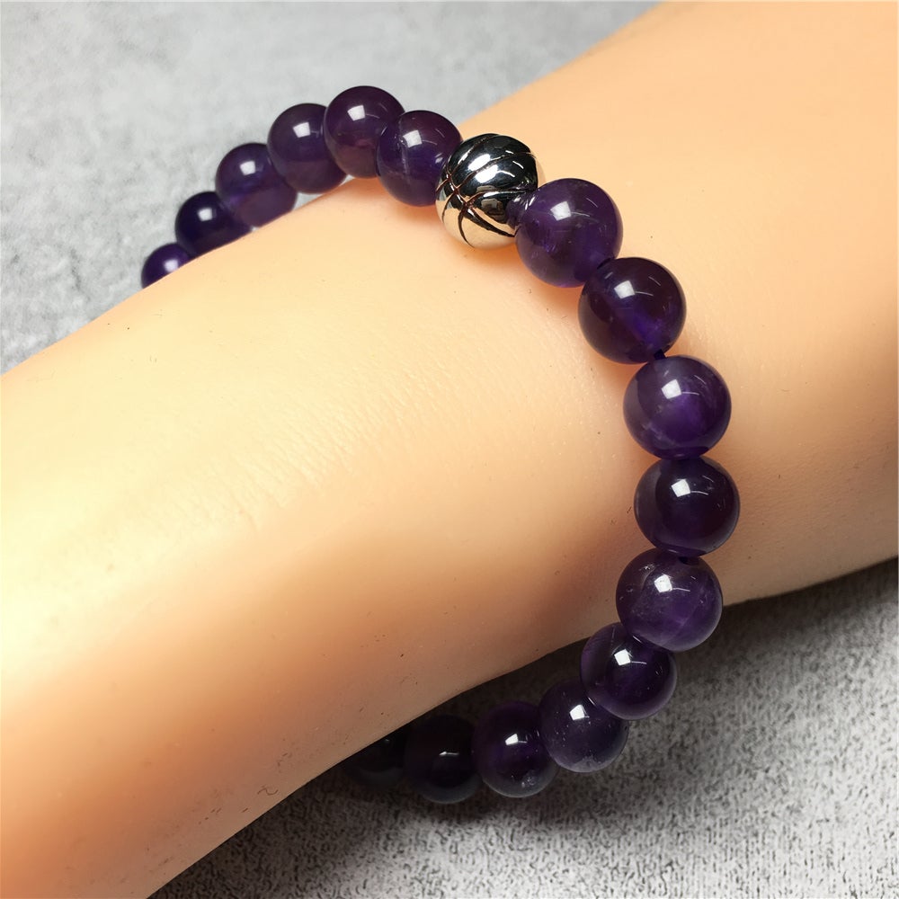 Handmade Natural Amethyst Genuine Gemstones Basketball Charms Beads Bracelet