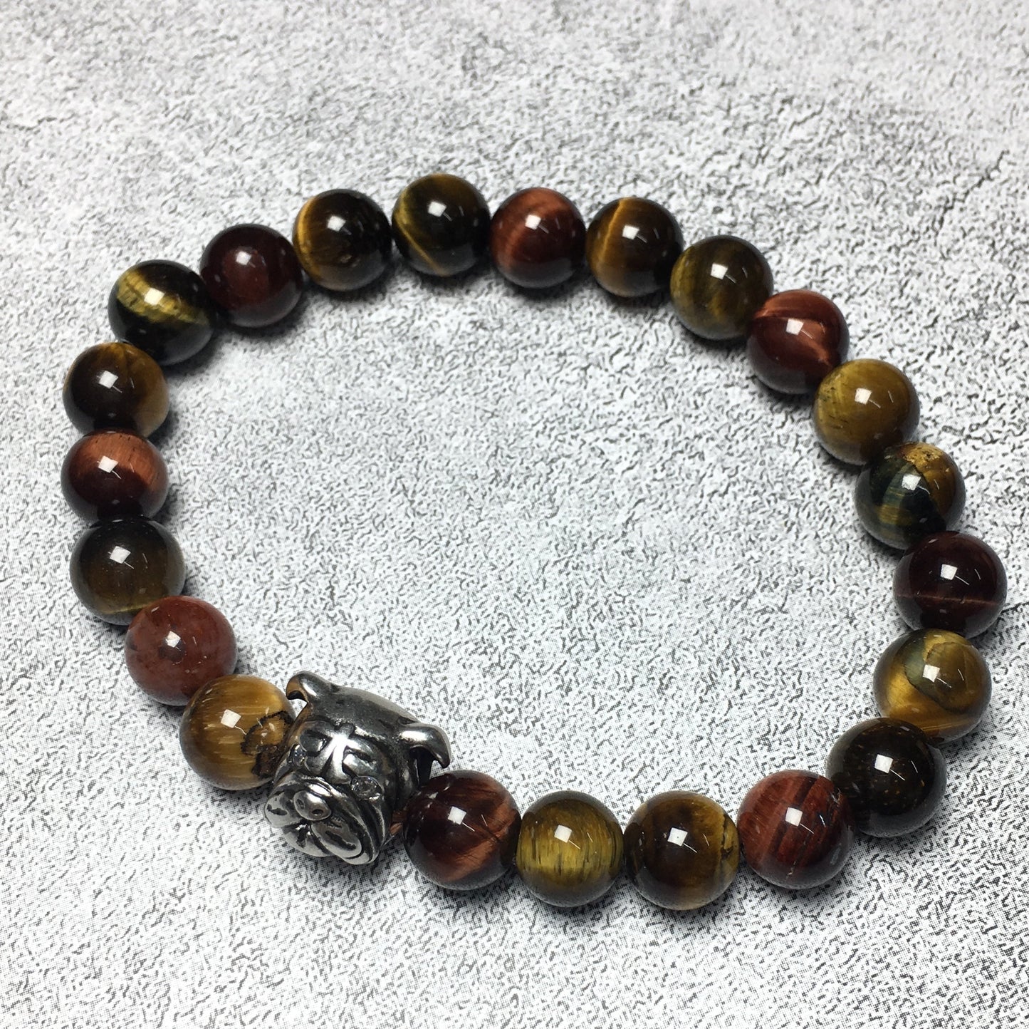 Colorful Tiger Eyes Gemstone Beaded Bracelet Elastic Adjustable Bracelet Bulldog Style