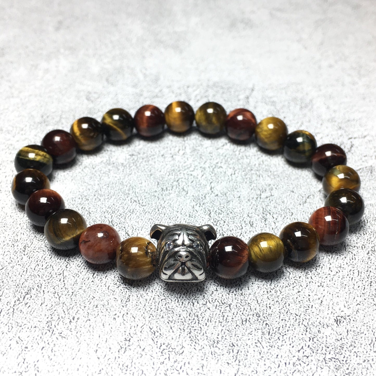 Colorful Tiger Eyes Gemstone Beaded Bracelet Elastic Adjustable Bracelet Bulldog Style