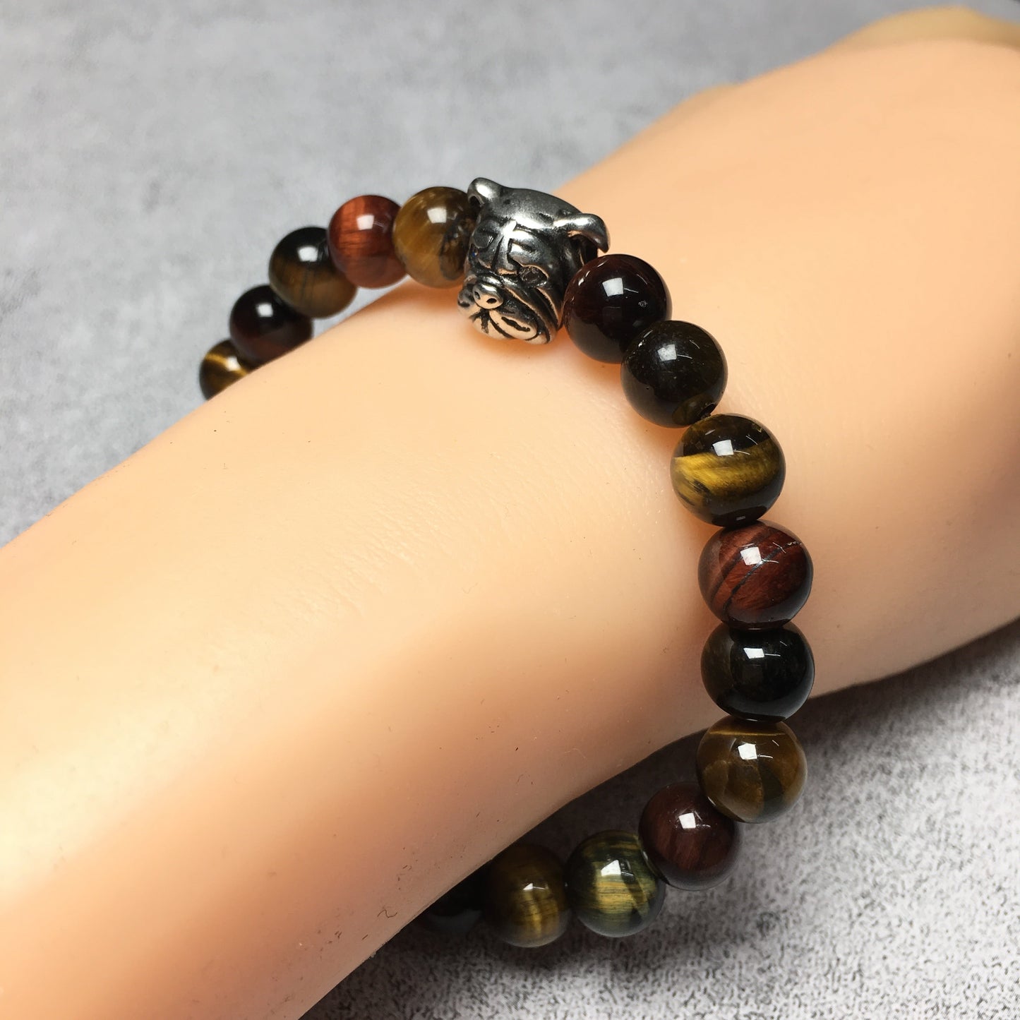 Colorful Tiger Eyes Gemstone Beaded Bracelet Elastic Adjustable Bracelet Bulldog Style