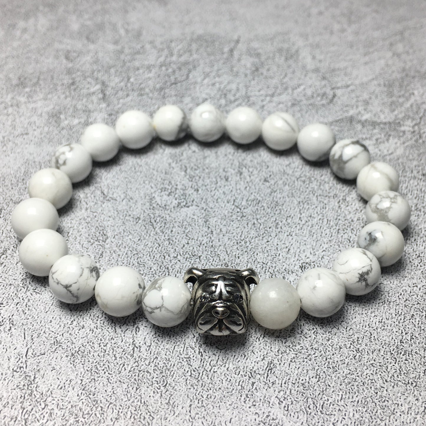 Howlite Gemstone Beaded Bracelet Elastic Adjustable Bracelet Bulldog Design