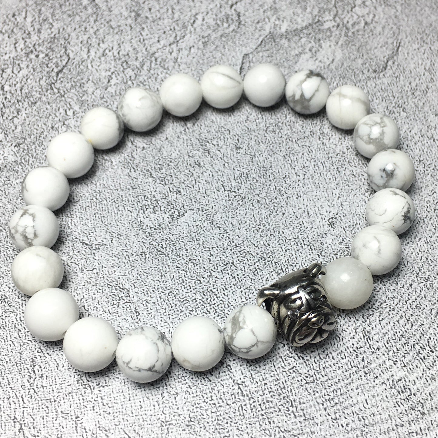 Howlite Gemstone Beaded Bracelet Elastic Adjustable Bracelet Bulldog Design