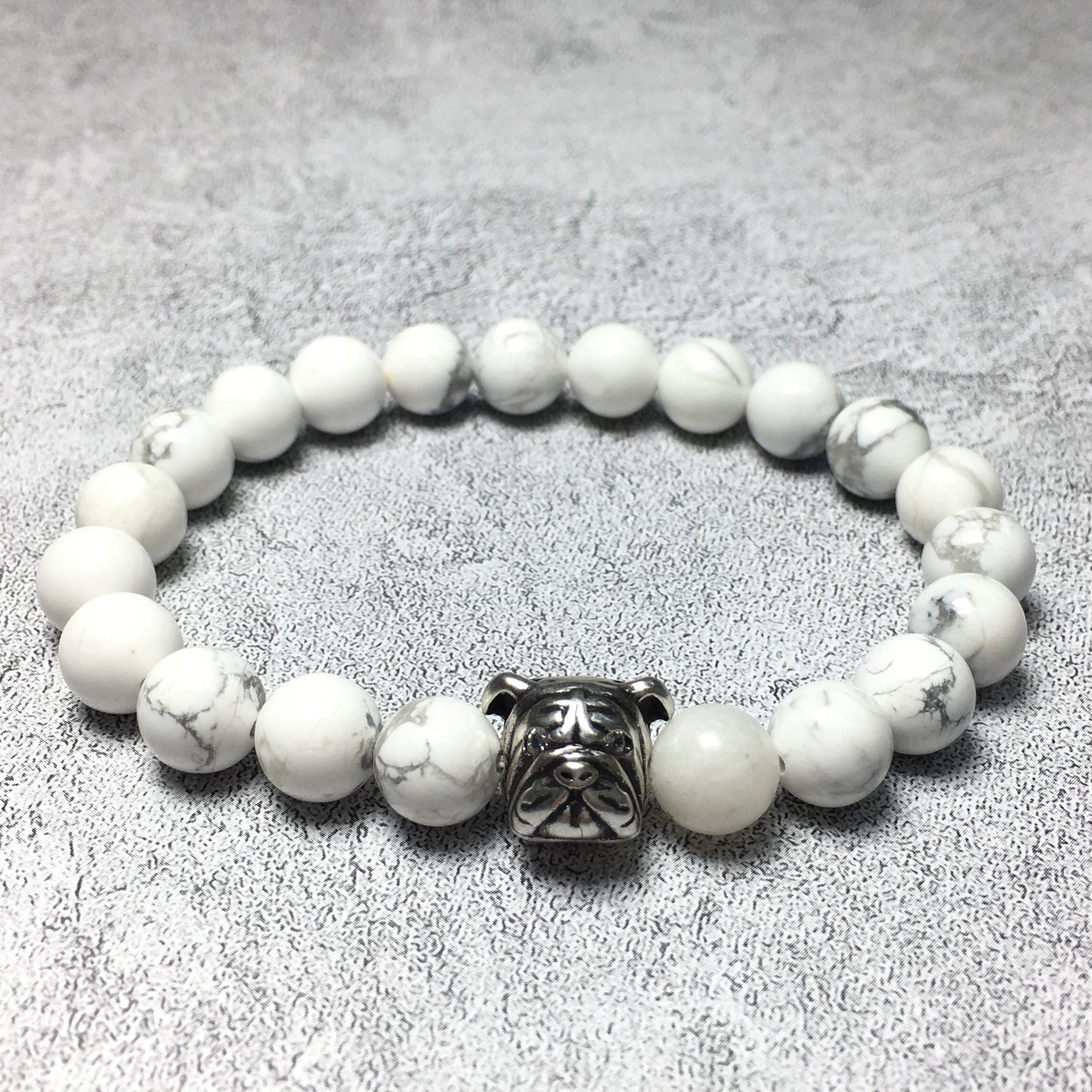 Howlite Gemstone Beaded Bracelet Elastic Adjustable Bracelet Bulldog Design