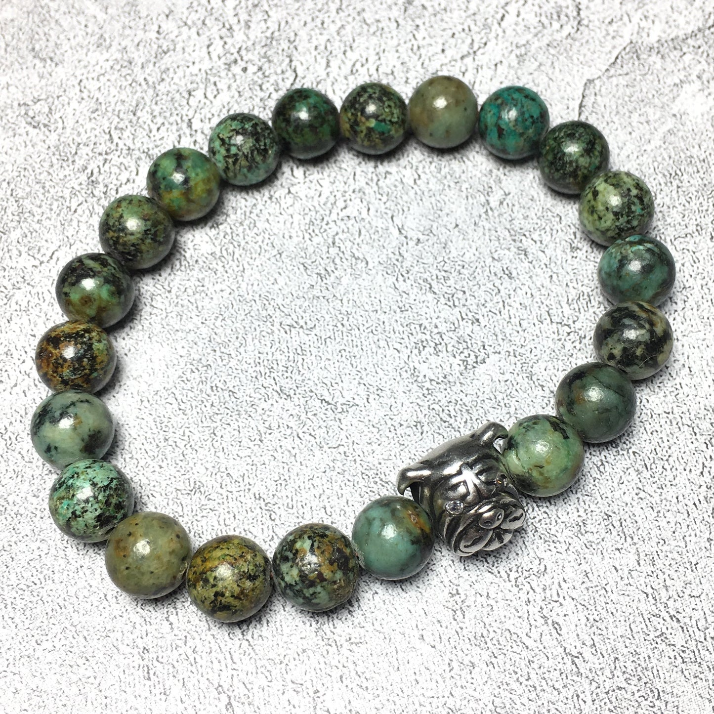 African Turqoiuse Gemstone Beaded Bracelet Adjustable Bracelet Bulldog Style