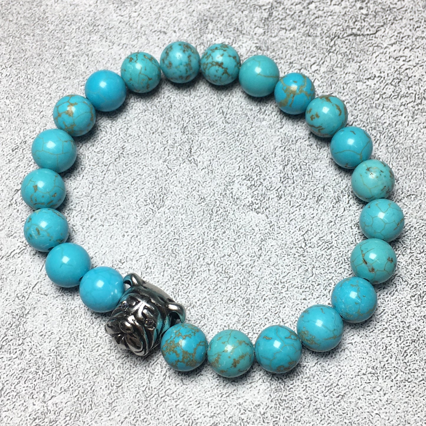 Blue Turquoise Gemstone Beaded Bracelet Elastic Adjustable Bracelet Bulldog StyleBlue Turquoise Gemstone Beaded Bracelet Elastic Adjustable Bracelet Bulldog Style