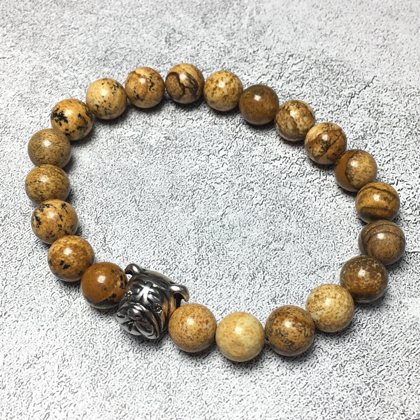 Picture Jasper Gemstone Beaded Bracelet Elastic Adjustable Bracelet Bulldog Style