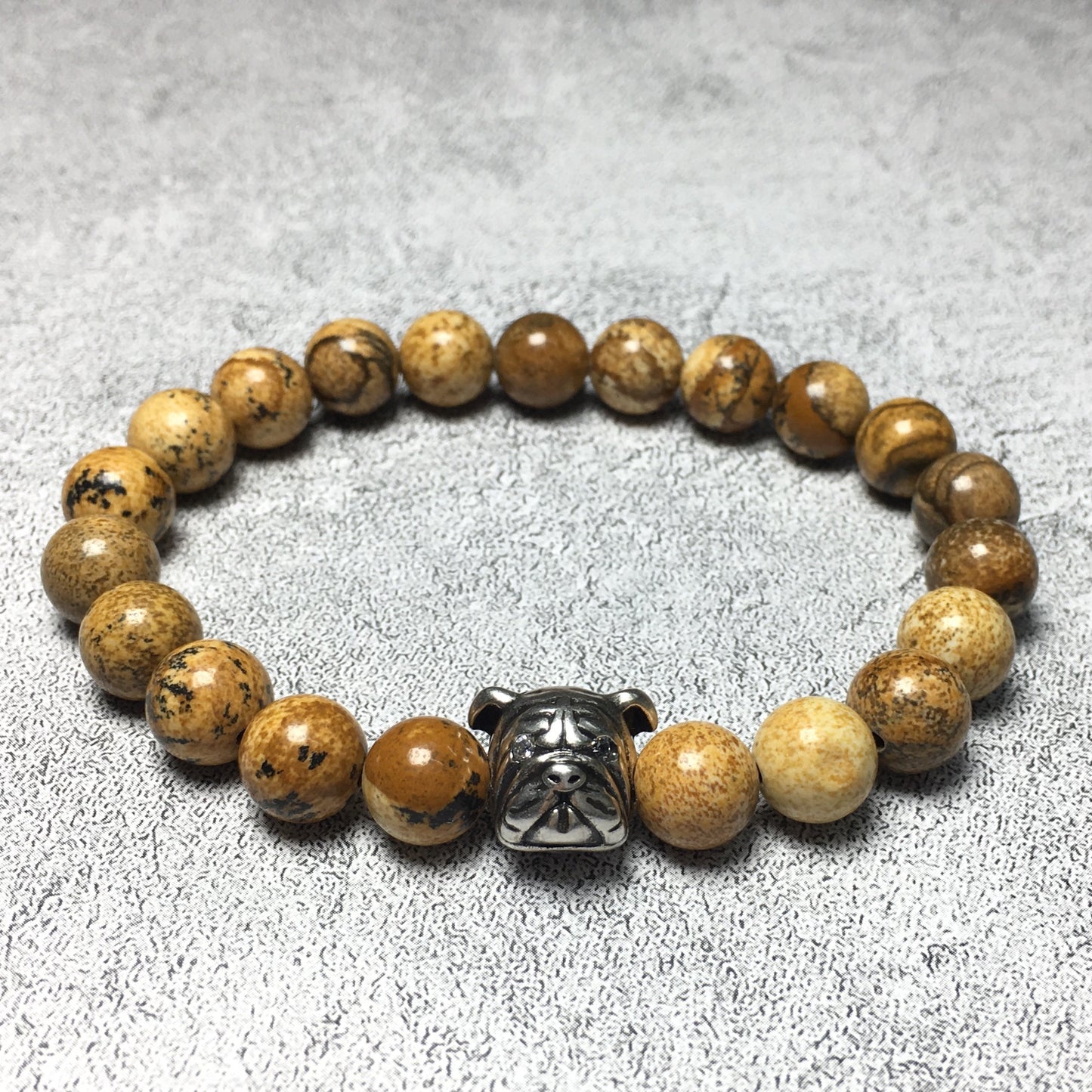Picture Jasper Gemstone Beaded Bracelet Elastic Adjustable Bracelet Bulldog Style