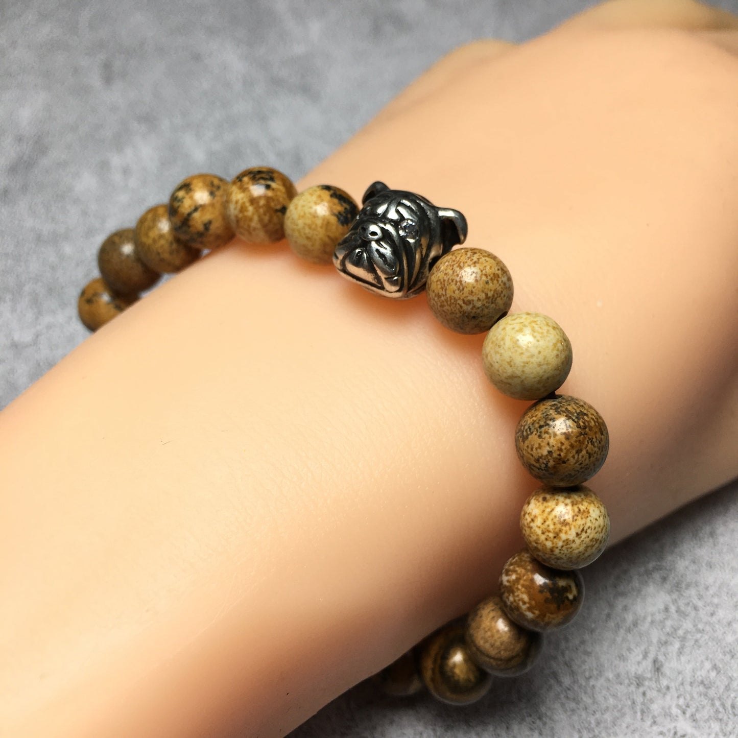 Picture Jasper Gemstone Beaded Bracelet Elastic Adjustable Bracelet Bulldog Style