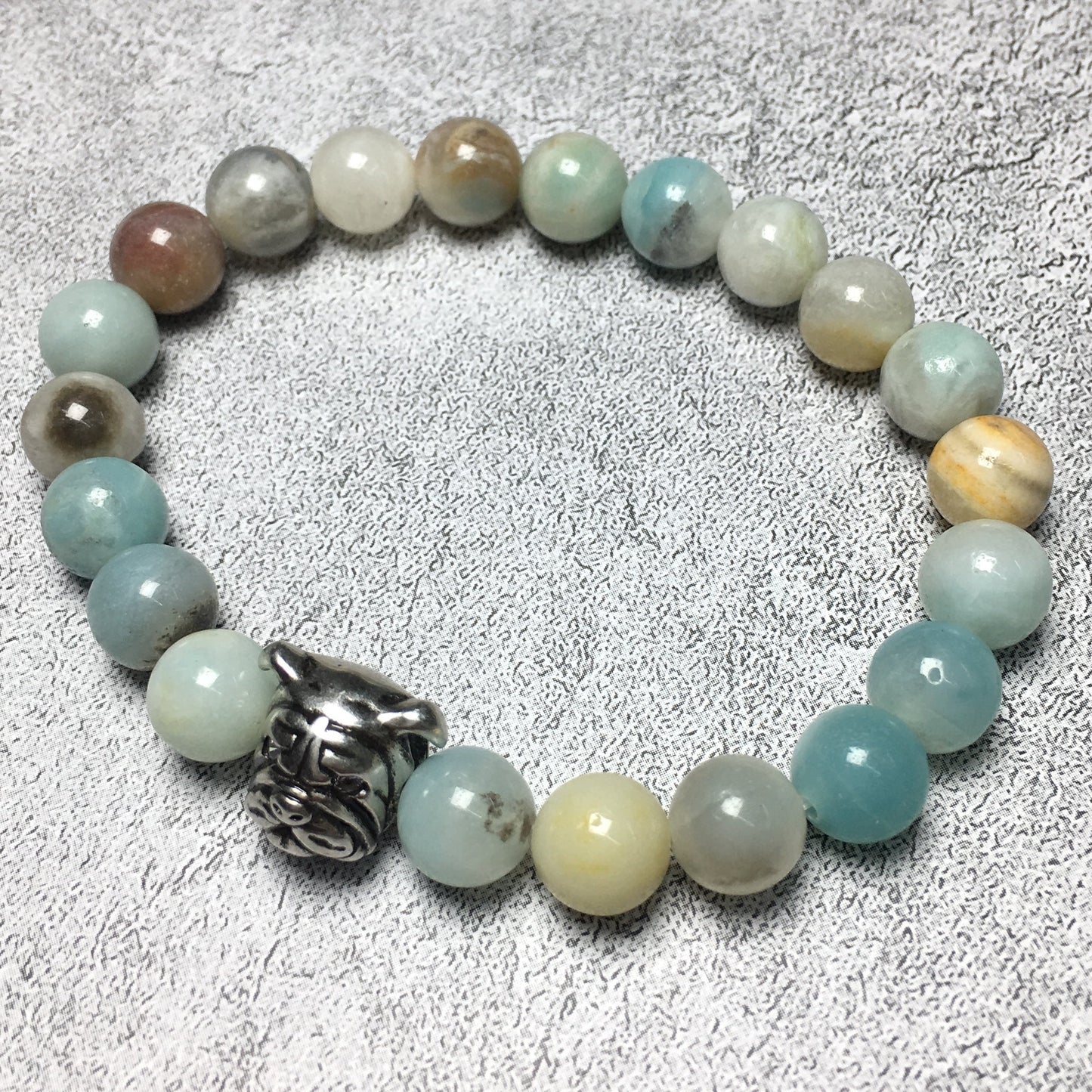Amazonite Gemstone Beaded Bracelet Elastic Adjustable Bracelet Bulldog Style