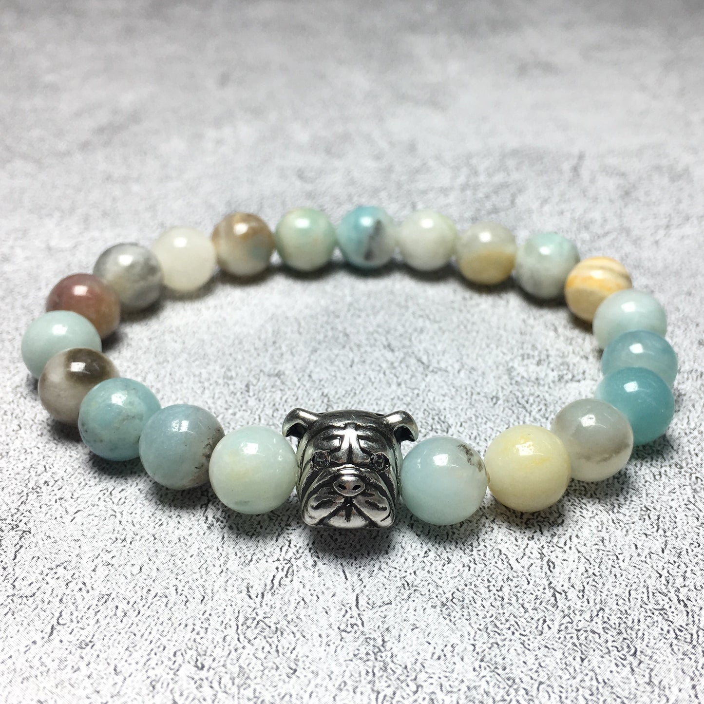 Amazonite Gemstone Beaded Bracelet Elastic Adjustable Bracelet Bulldog Style