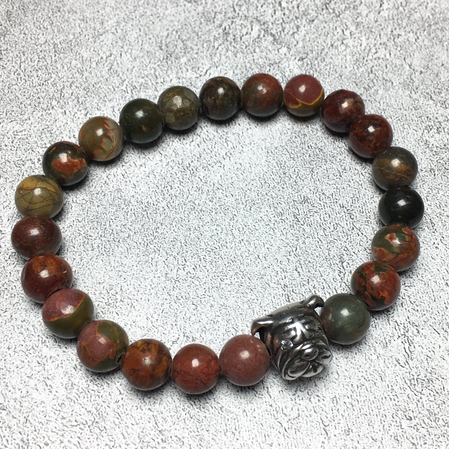 Picasso Stone Gemstone Beaded Bracelet Custom Beads Adjustable Bracelet Bulldog Style for Women or Men and Fashion Wear