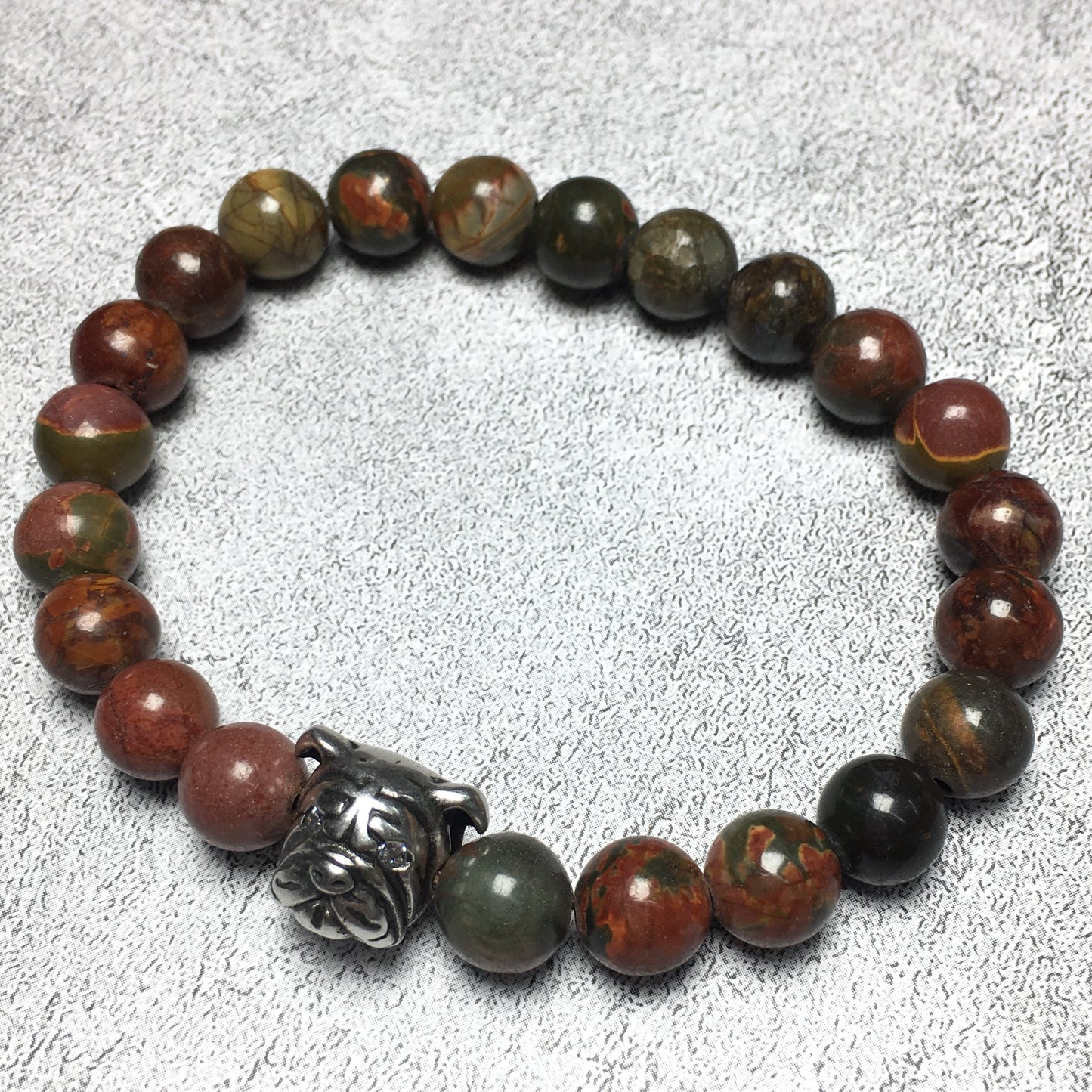 Picasso Stone Gemstone Beaded Bracelet Custom Beads Adjustable Bracelet Bulldog Style for Women or Men and Fashion Wear