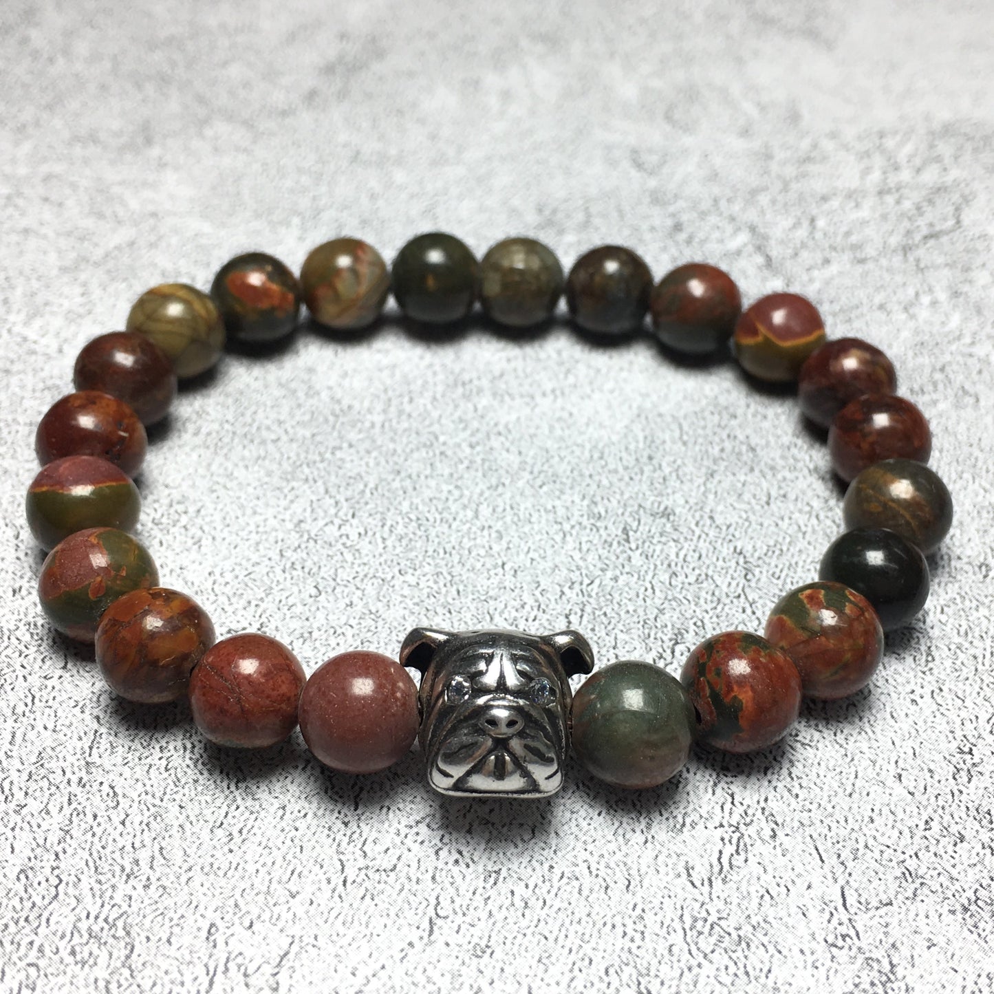 Picasso Stone Gemstone Beaded Bracelet Custom Beads Adjustable Bracelet Bulldog Style for Women or Men and Fashion Wear