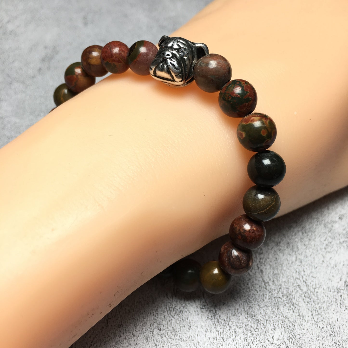 Picasso Stone Gemstone Beaded Bracelet Custom Beads Adjustable Bracelet Bulldog Style for Women or Men and Fashion Wear