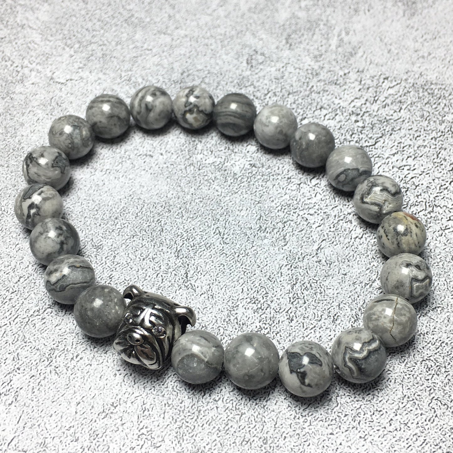 Map Stone Gemstone Beaded Bracelet Elastic Adjustable Bracelet Bulldog Style