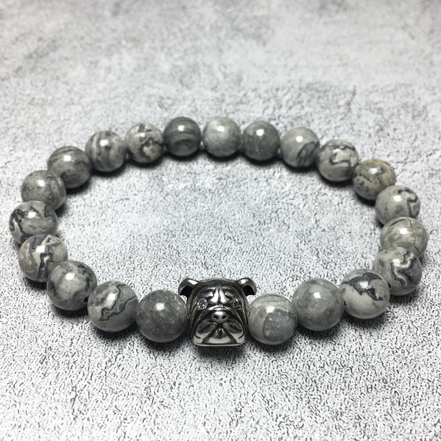 Map Stone Gemstone Beaded Bracelet Elastic Adjustable Bracelet Bulldog Style