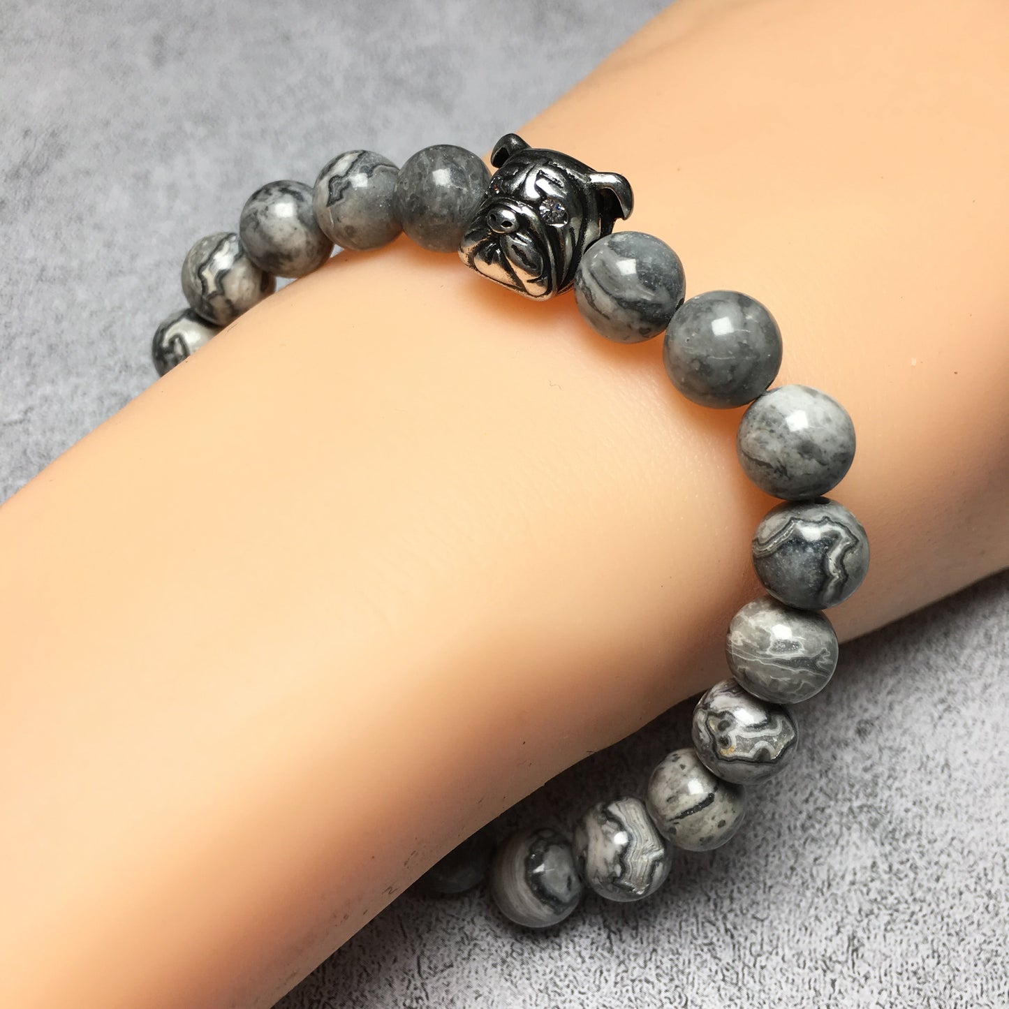 Map Stone Gemstone Beaded Bracelet Elastic Adjustable Bracelet Bulldog Style