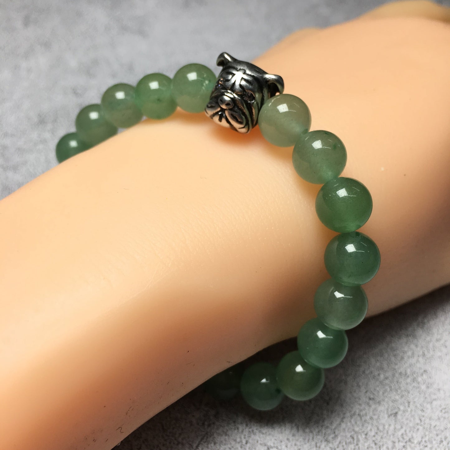 Green Adventurine Gemstone Beaded Bracelet Elastic Adjustable Bracelet Bulldog Style