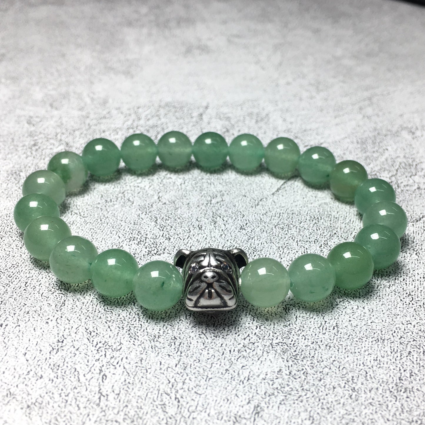 Green Adventurine Gemstone Beaded Bracelet Elastic Adjustable Bracelet Bulldog Style