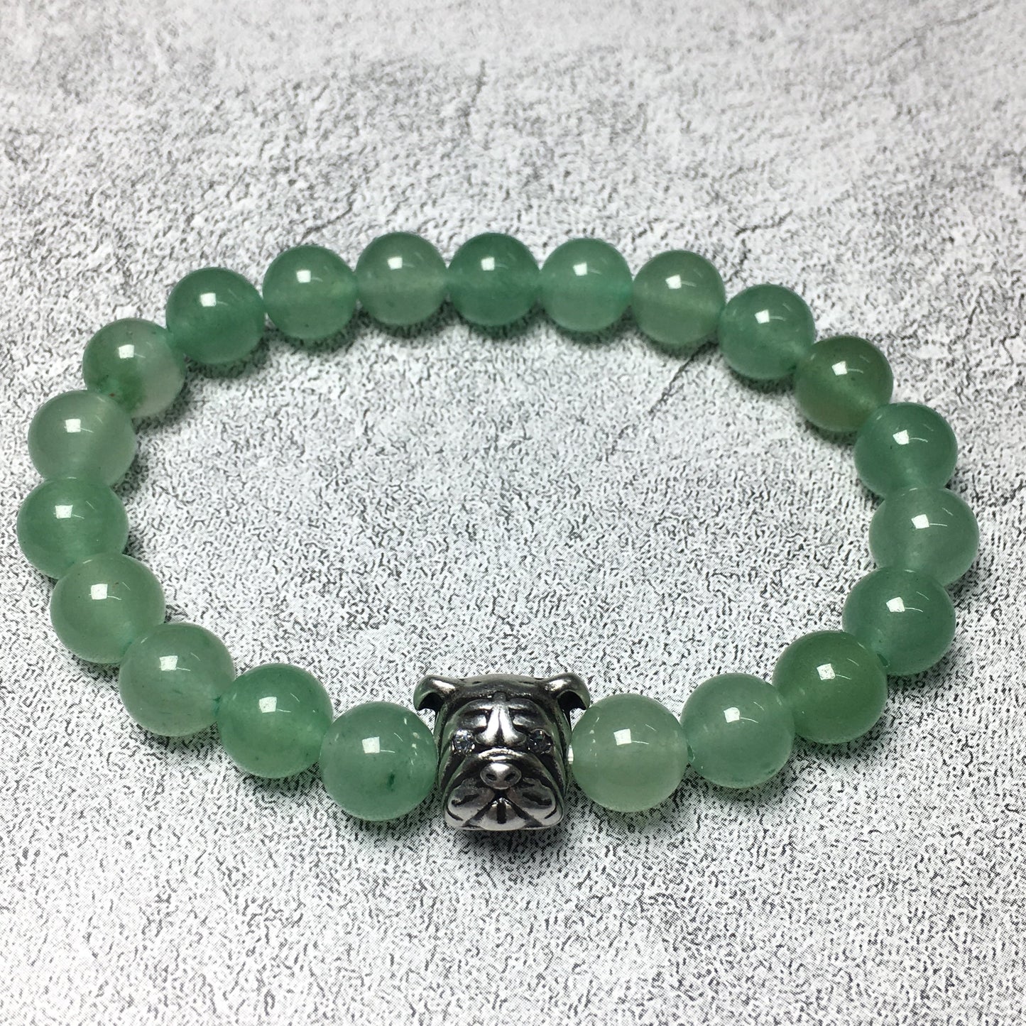 Green Adventurine Gemstone Beaded Bracelet Elastic Adjustable Bracelet Bulldog Style