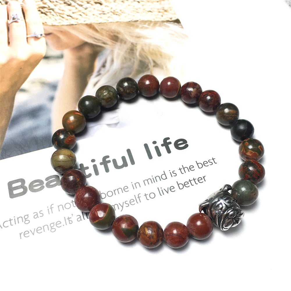 Picasso Stone Gemstone Beaded Bracelet Custom Beads Adjustable Bracelet Bulldog Style for Women or Men and Fashion Wear