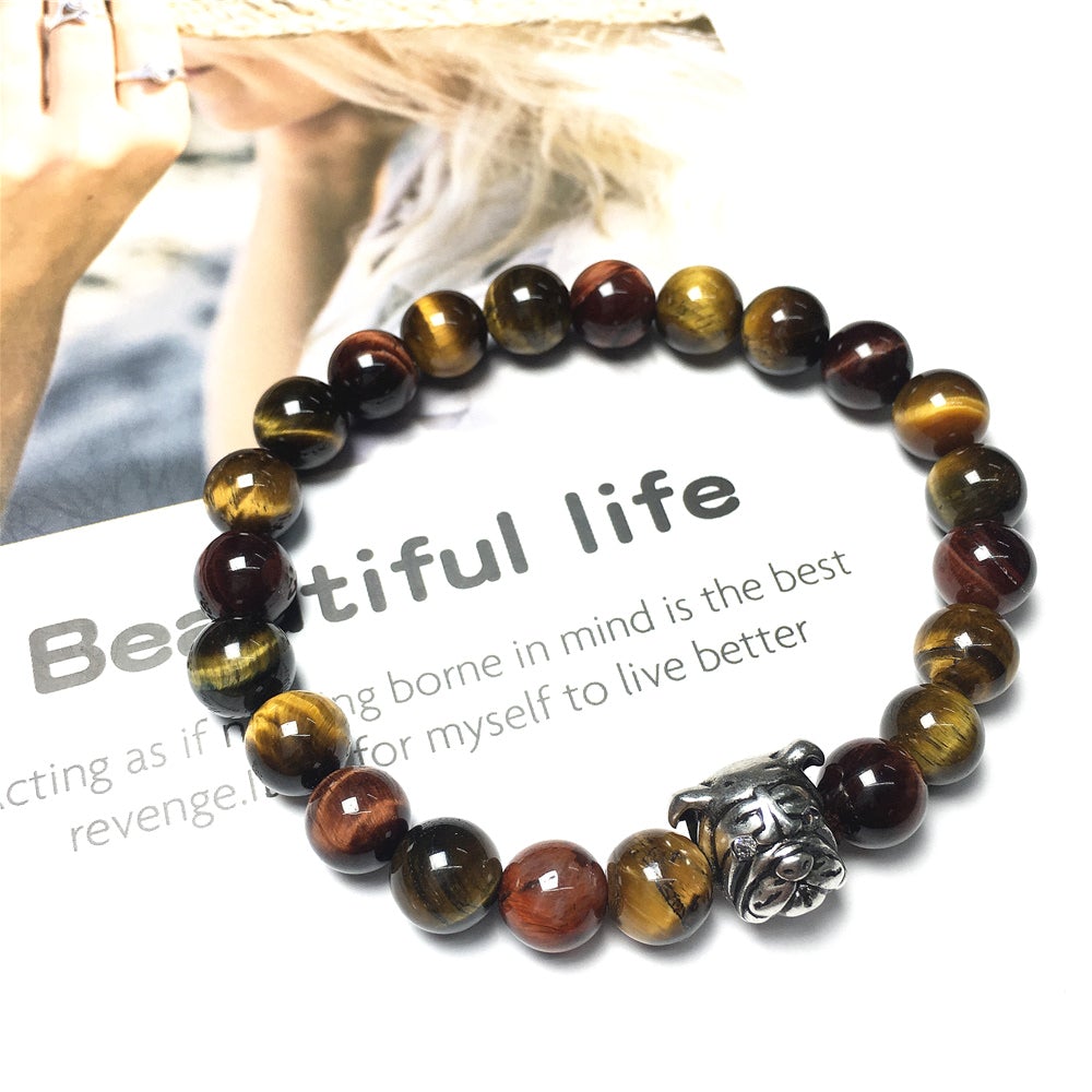 Colorful Tiger Eyes Gemstone Beaded Bracelet Elastic Adjustable Bracelet Bulldog Style