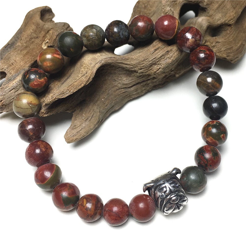 Picasso Stone Gemstone Beaded Bracelet Custom Beads Adjustable Bracelet Bulldog Style for Women or Men and Fashion Wear