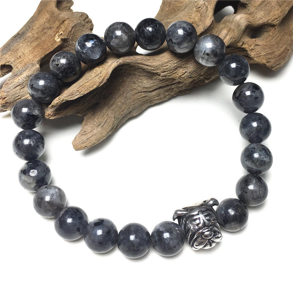 Labradorite Gemstone Beaded Bracelet Elastic Adjustable Bracelet Bulldog Style