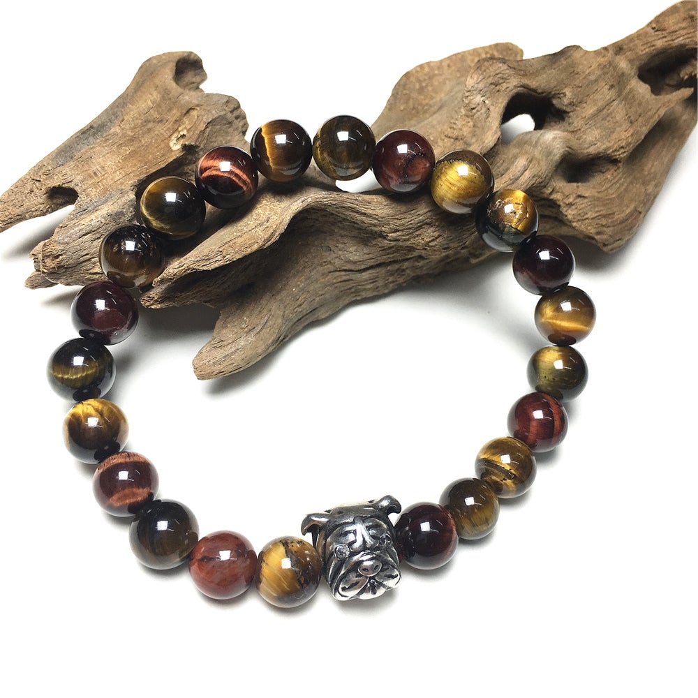 Colorful Tiger Eyes Gemstone Beaded Bracelet Elastic Adjustable Bracelet Bulldog Style
