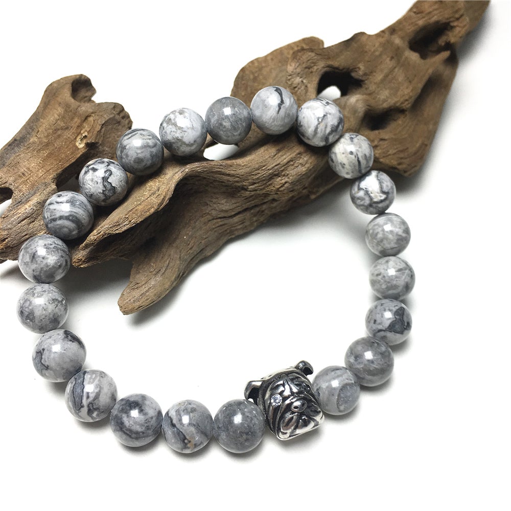 Map Stone Gemstone Beaded Bracelet Elastic Adjustable Bracelet Bulldog Style