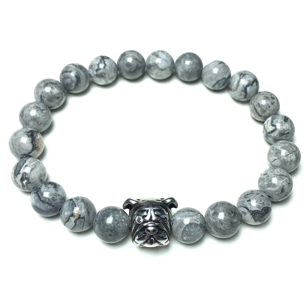 Map Stone Gemstone Beaded Bracelet Elastic Adjustable Bracelet Bulldog Style