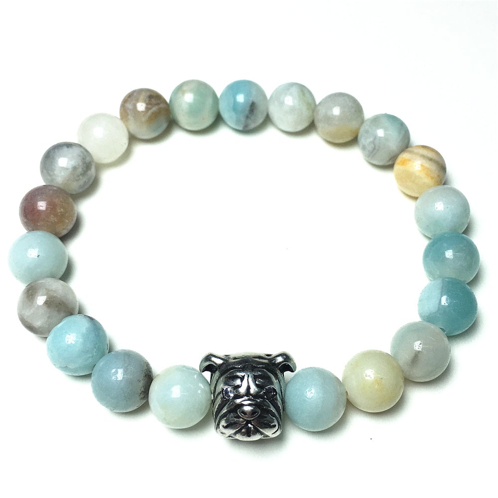Amazonite Gemstone Beaded Bracelet Elastic Adjustable Bracelet Bulldog Style