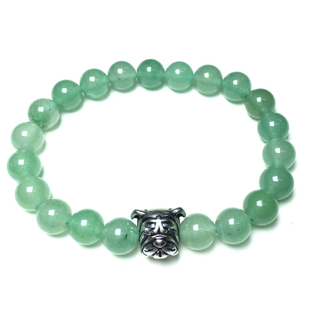 Green Adventurine Gemstone Beaded Bracelet Elastic Adjustable Bracelet Bulldog Style