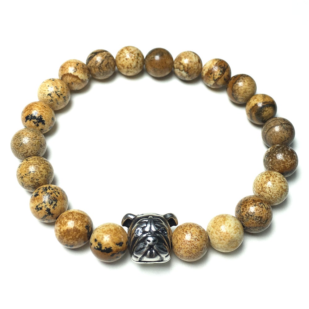 Picture Jasper Gemstone Beaded Bracelet Elastic Adjustable Bracelet Bulldog Style