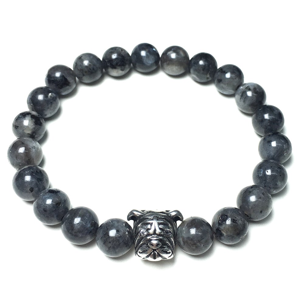 Labradorite Gemstone Beaded Bracelet Elastic Adjustable Bracelet Bulldog Style