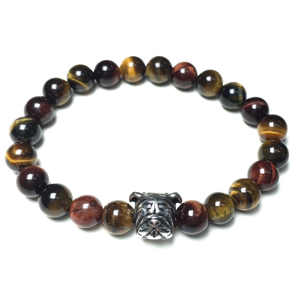 Colorful Tiger Eyes Gemstone Beaded Bracelet Elastic Adjustable Bracelet Bulldog Style