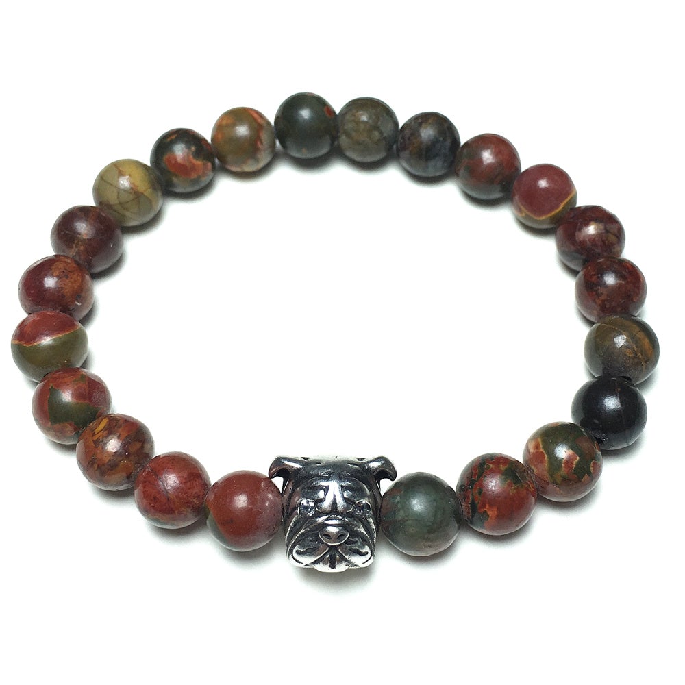 Picasso Stone Gemstone Beaded Bracelet Custom Beads Adjustable Bracelet Bulldog Style for Women or Men and Fashion Wear