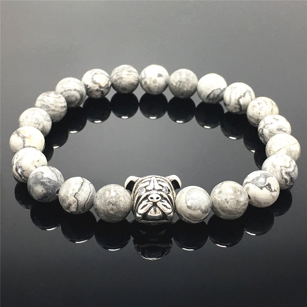 Map Stone Gemstone Beaded Bracelet Elastic Adjustable Bracelet Bulldog Style