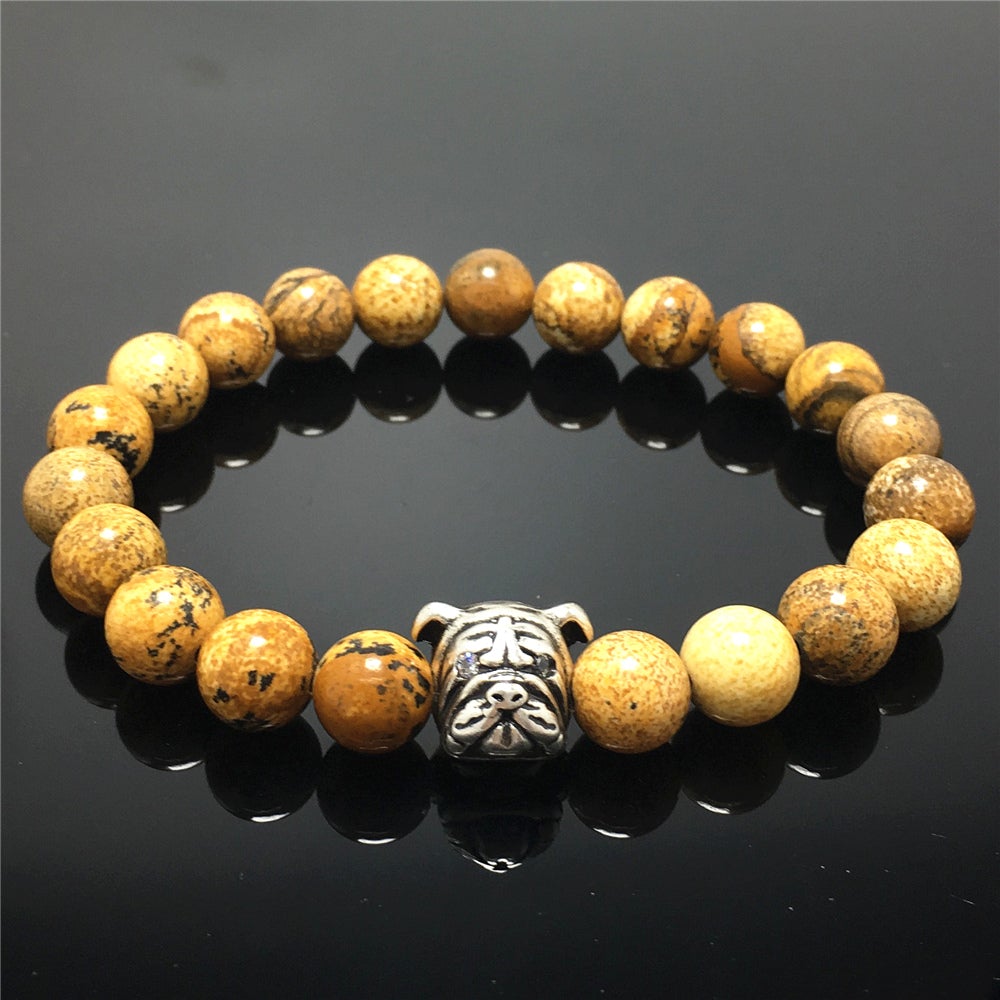 Picture Jasper Gemstone Beaded Bracelet Elastic Adjustable Bracelet Bulldog Style
