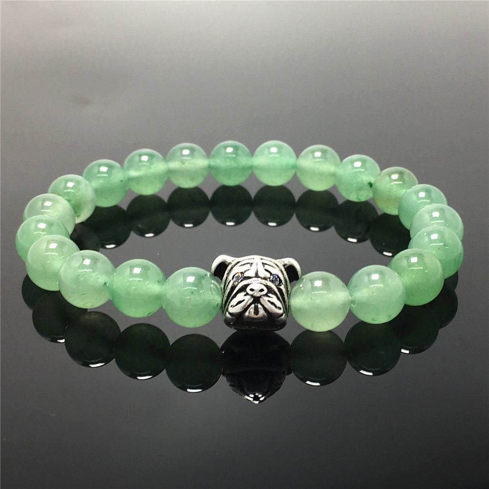 Green Adventurine Gemstone Beaded Bracelet Elastic Adjustable Bracelet Bulldog Style